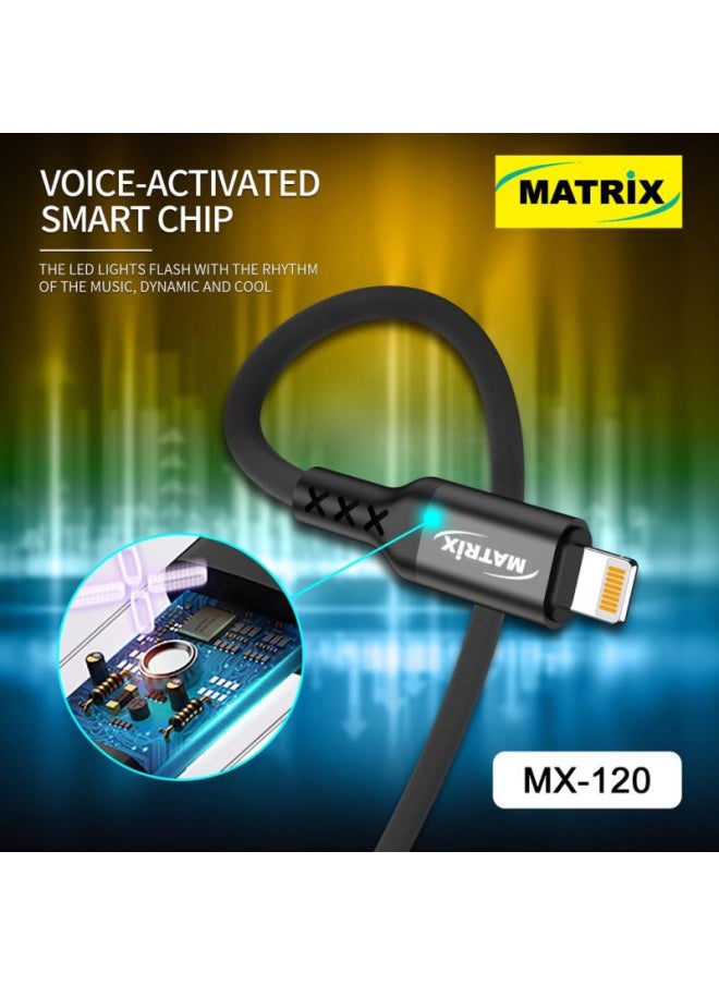 MATRIX MX120 Fast Charging USB-A to Type-C Cable with Voice Control and RGB LED Lights - 1.2M Cable Length - Black  - Image 3