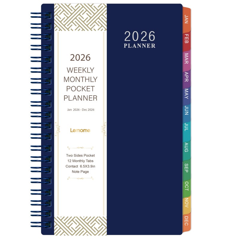 Lemome 2026 Pocket Calendar/Planner - 2026 Weekly & Monthly Pocket Planner for Purse, Jan. 2026 - Dec. 2026, 6.8" x 4.1", Strong Twin - Wire Binding, Plastic Cover - Image 1