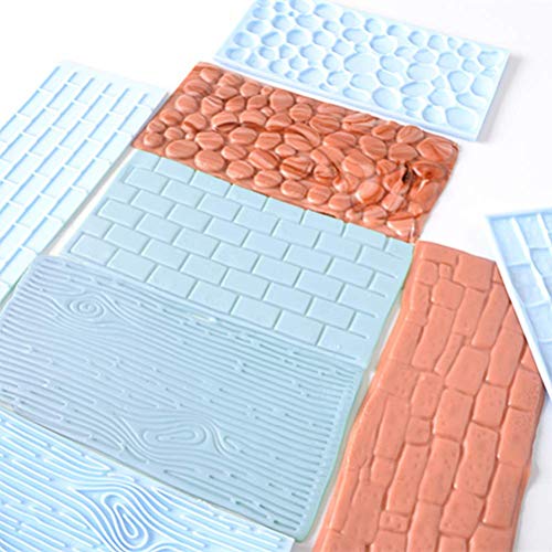 Qicfrk 10 Set Fondant Impression Mat Mold Lace Embossing Mat Tree Bark/Brick Wall/Flower/Stone Wall Fondant Impression Mats Texture Design for Cupcake Border Decoration - Image 3