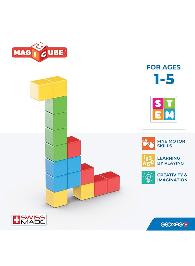 جيوماغ لعبة ماجيكوب التعليمية المغناطيسية متعددة الألوان مصنوعة في سويسرا، مصنوعة من بلاستيك معاد تدويره بنسبة 100%، مفتوحة النهاية، مناسبة للأطفال من عمر سنة فما فوق، 16 قطعة - Image 5