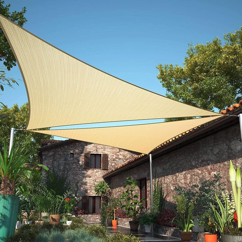 ShadeMart ShadeMart 12' x 12' x 12' Beige Triangle Sun Shade Sail UPF50 SMTAPT12 Canopy Fabric Cloth Screen, Water Air Permeable  - Image 1
