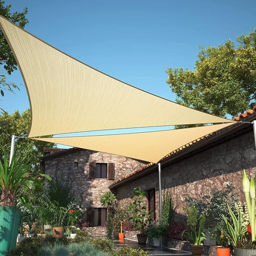 ShadeMart ShadeMart 12' x 12' x 12' Beige Triangle Sun Shade Sail UPF50 SMTAPT12 Canopy Fabric Cloth Screen, Water Air Permeable  - Image 2