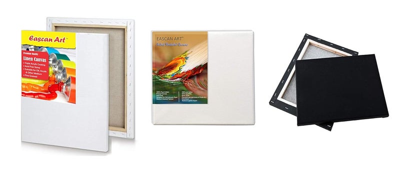 Eascan Art Combo of Pre Stretched White Medium Grain Black Medium Grain and Linen Fine Grain Canvas for Oil and Acrylic Paints Combo of 3 10 X 12 - Image 1