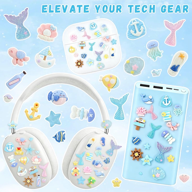 RidaaFri Junk Case Charms Kit, 3D Flatback Pearls Set, Blue Ocean Beach Themed Cute Starfish Turtles Mermaids Large Charms for DIY Craft Accessories - Image 5