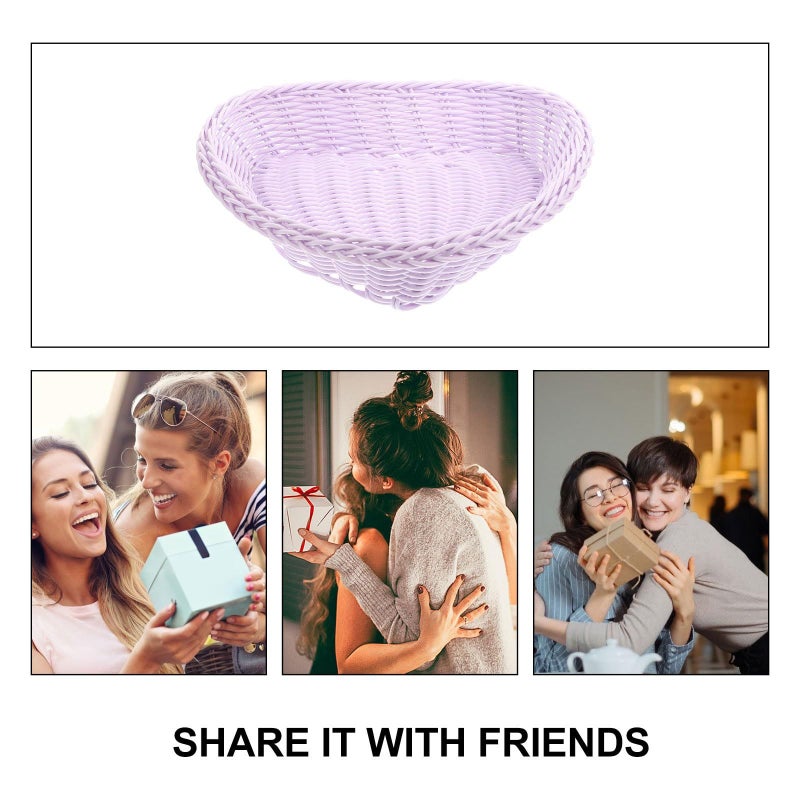 Light Purple Heart Shaped Storage Basket with Handle Rattan Woven Snack Holder Organizer - Image 4