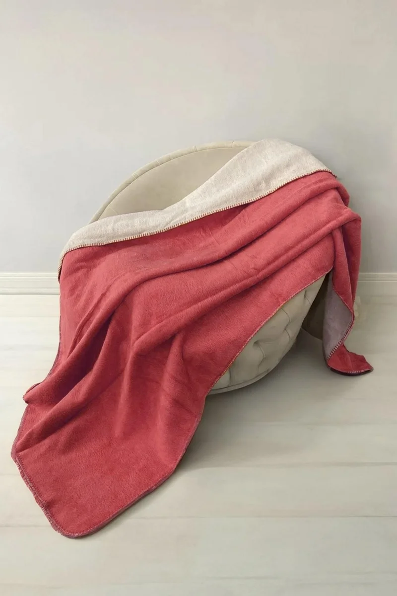 Pikas Yeşilhome Double Cotton Blanket, Double Sided Blanket Pink-Cream