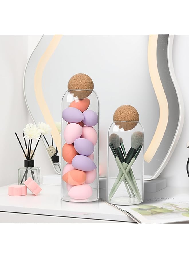 كومساف وعاء تخزين زجاجي سعة 34 أونصة مع كرة من الفلين، وعاء تخزين قهوة، 3 قطع من وعاء ملح الاستحمام، زجاج بأغطية من الفلين، ديكور للحلوى والشاي وحامل أعواد قطنية لصيدلية الحمام - Image 4