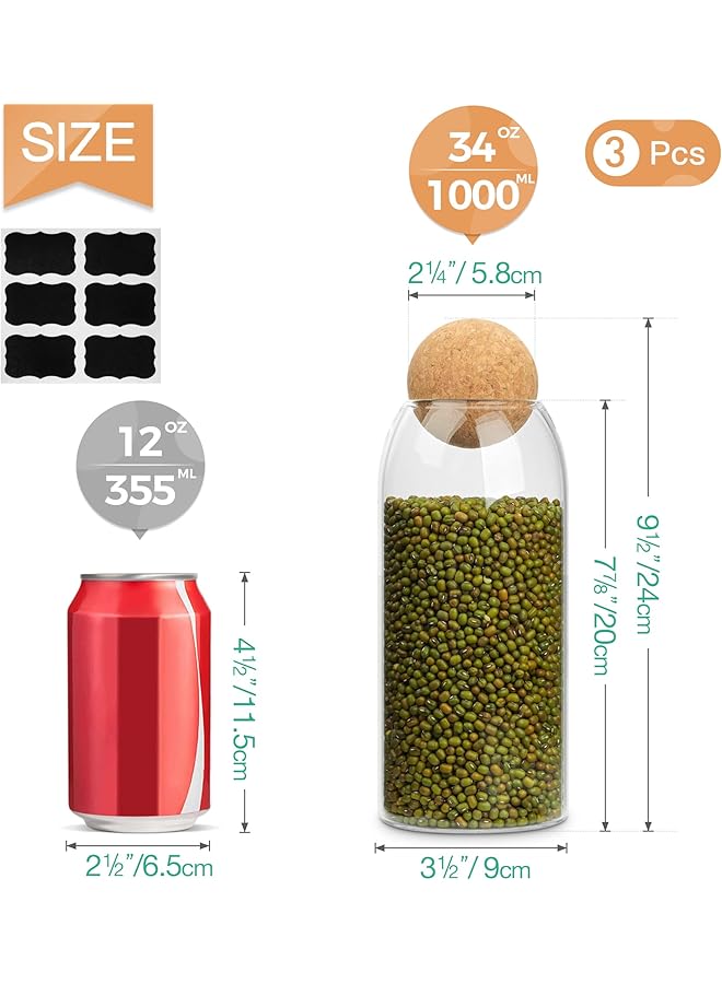 كومساف وعاء تخزين زجاجي سعة 34 أونصة مع كرة من الفلين، وعاء تخزين قهوة، 3 قطع من وعاء ملح الاستحمام، زجاج بأغطية من الفلين، ديكور للحلوى والشاي وحامل أعواد قطنية لصيدلية الحمام - Image 2