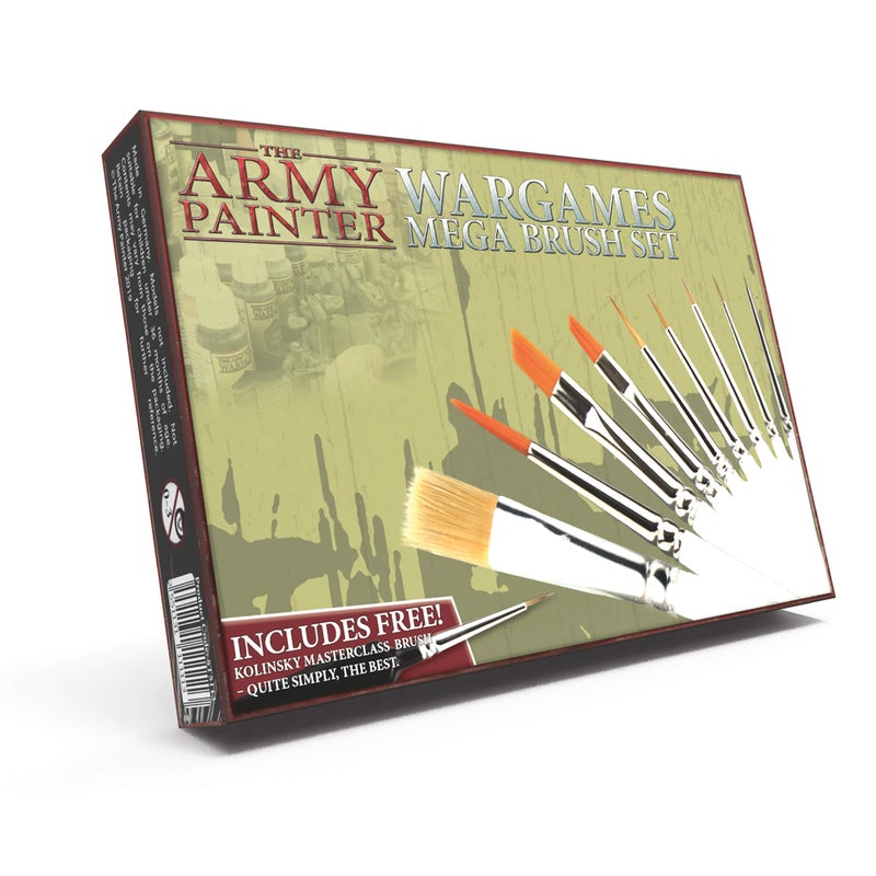 The Army Painter, Wargames Mega Brush Set, 10 Miniature Paint Brushes, Incl. Free Masterclass Kolinsky Sable Hair Brush and Detail Paint Brush with Fine Tip - for Miniature Painting, DND & Warhammer - Image 1