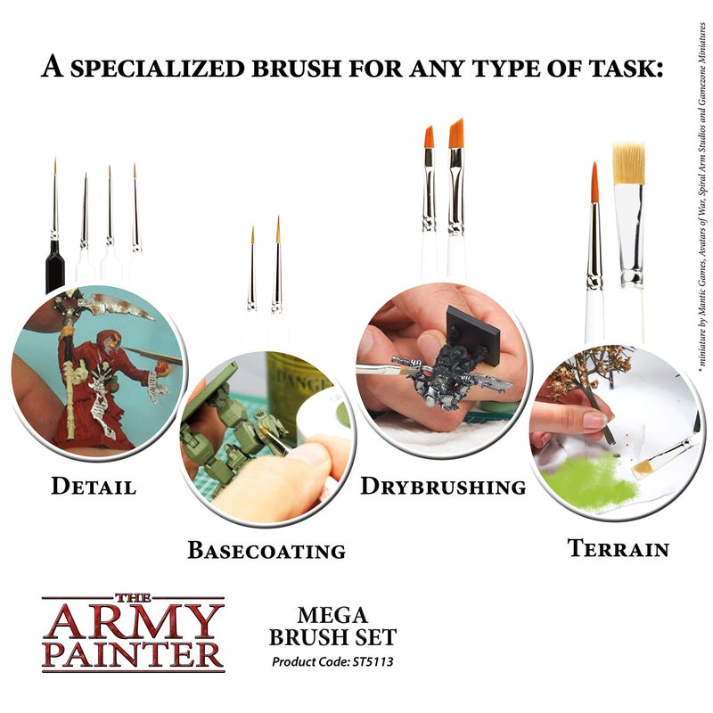 The Army Painter, Wargames Mega Brush Set, 10 Miniature Paint Brushes, Incl. Free Masterclass Kolinsky Sable Hair Brush and Detail Paint Brush with Fine Tip - for Miniature Painting, DND & Warhammer - Image 2