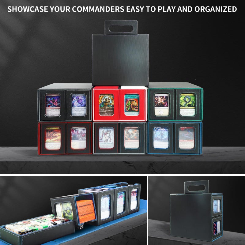 AFIING Commander Deck Box for MTG, Holds 400+ Double-Sleeved Cards, 4 Removable Deck Cases with Display Window, Dice Tray/Handle,Trading Card Storage Organizer/Dividers for TCG (Black Cyan) - Image 5
