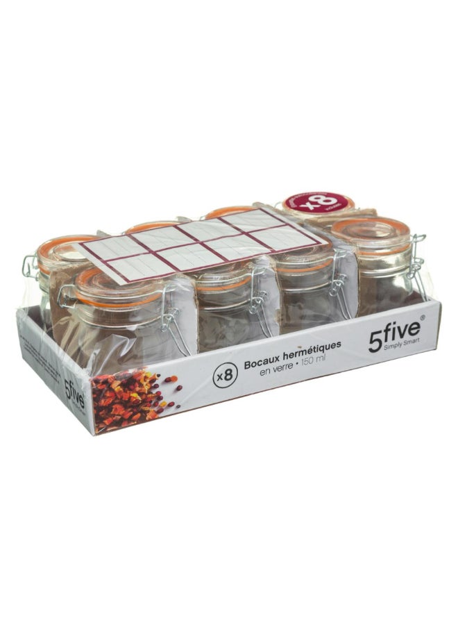 Five Simply Smart 8-Piece Hermetiques Glass Jar Set Clear and Orange 150 ml 146402 - Image 2