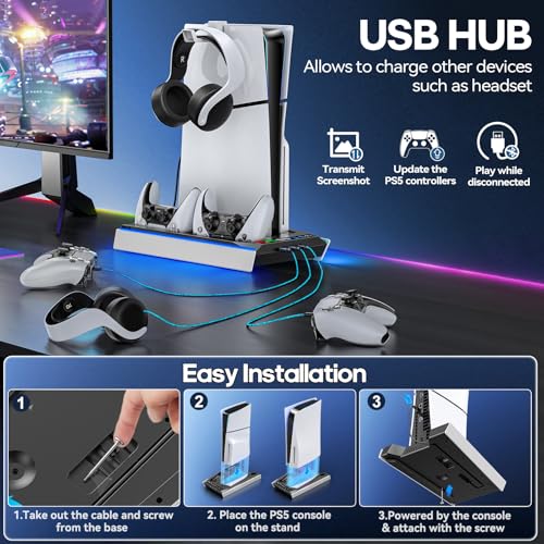 Kytok PS5 Stand and Cooling Station for PS5 Pro/ PS5 Slim /PS5 Disk and Digital Console, Upgraded Automatic Cooling Base and RGB Light with Driver Charger for PS5 and Edge, Kit - Image 3