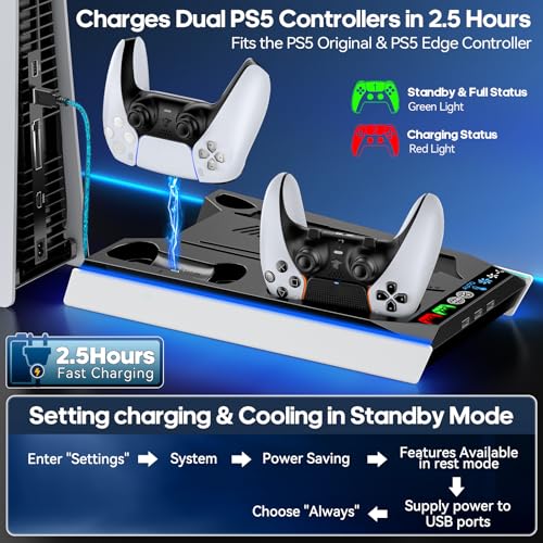 Kytok PS5 Stand and Cooling Station for PS5 Pro/ PS5 Slim /PS5 Disk and Digital Console, Upgraded Automatic Cooling Base and RGB Light with Driver Charger for PS5 and Edge, Kit - Image 4