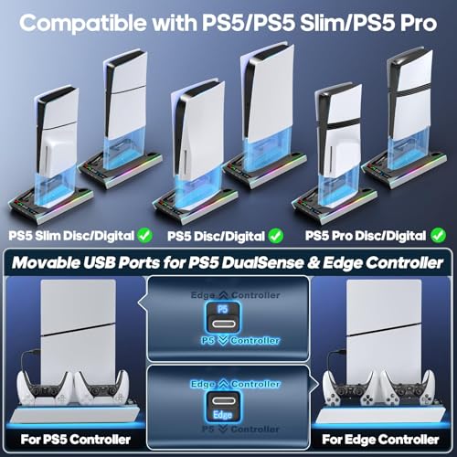 Kytok PS5 Stand and Cooling Station for PS5 Pro/ PS5 Slim /PS5 Disk and Digital Console, Upgraded Automatic Cooling Base and RGB Light with Driver Charger for PS5 and Edge, Kit - Image 2