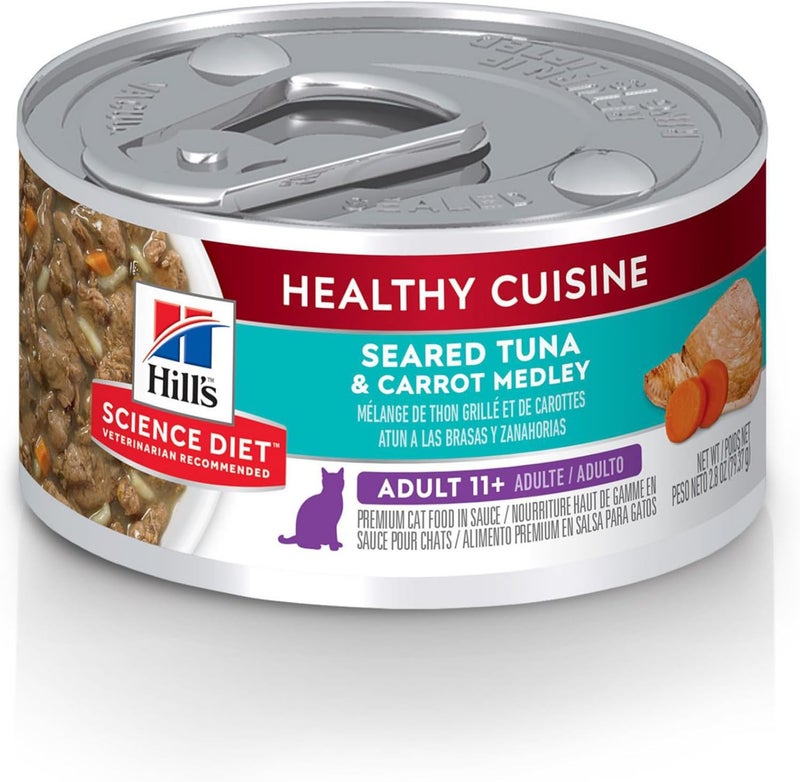Hills Science Diet Healthy Cuisine Senior Adult 11 Great Taste Wet Cat Food Seared Tuna  Carrot Stew 28 oz Can Case of 24 - Image 1