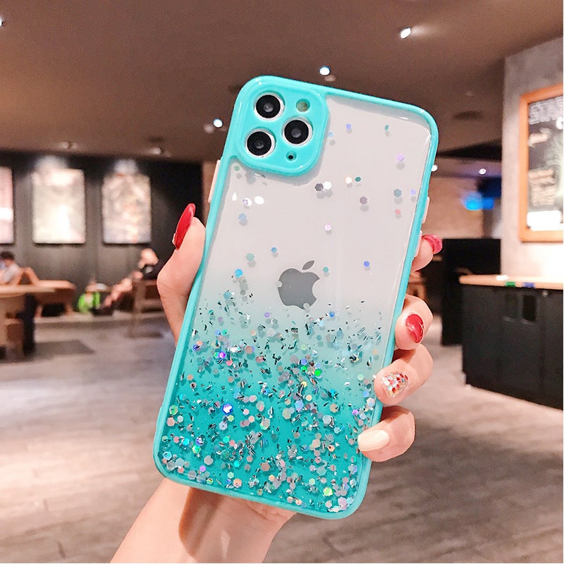 iPhone16 Glitter Dropping Mobile Phone Case with Fine Hole Transparent Color Edge iPhone15 Gradient Drop-resistant Mobile Phone Case - Image 1