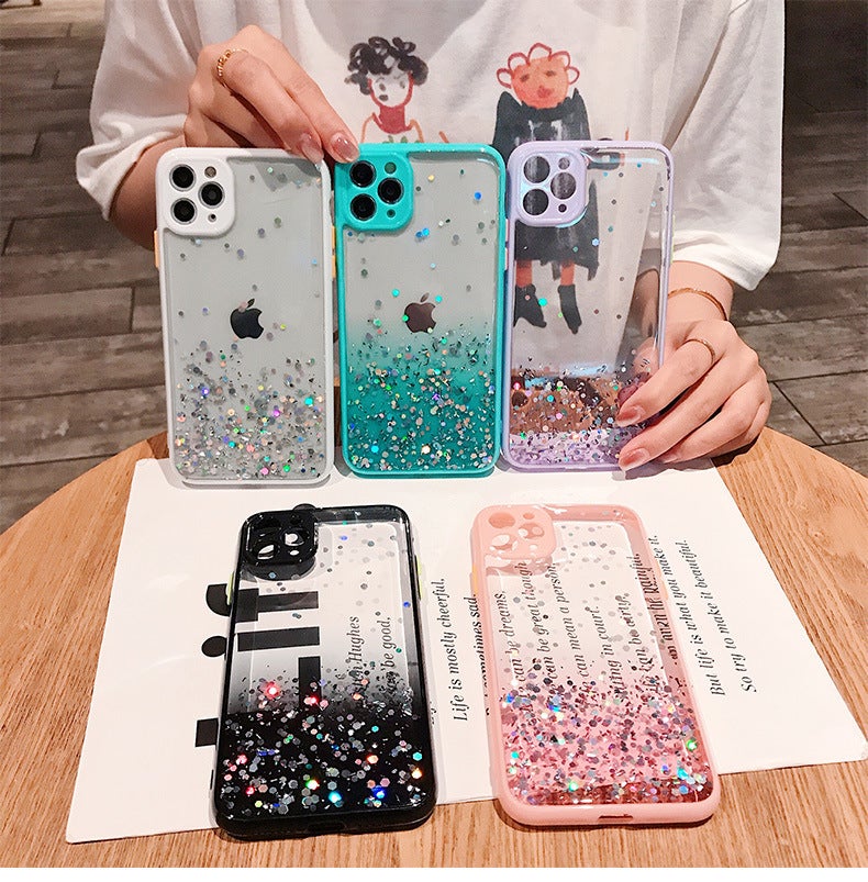 iPhone16 Glitter Dropping Mobile Phone Case with Fine Hole Transparent Color Edge iPhone15 Gradient Drop-resistant Mobile Phone Case - Image 4