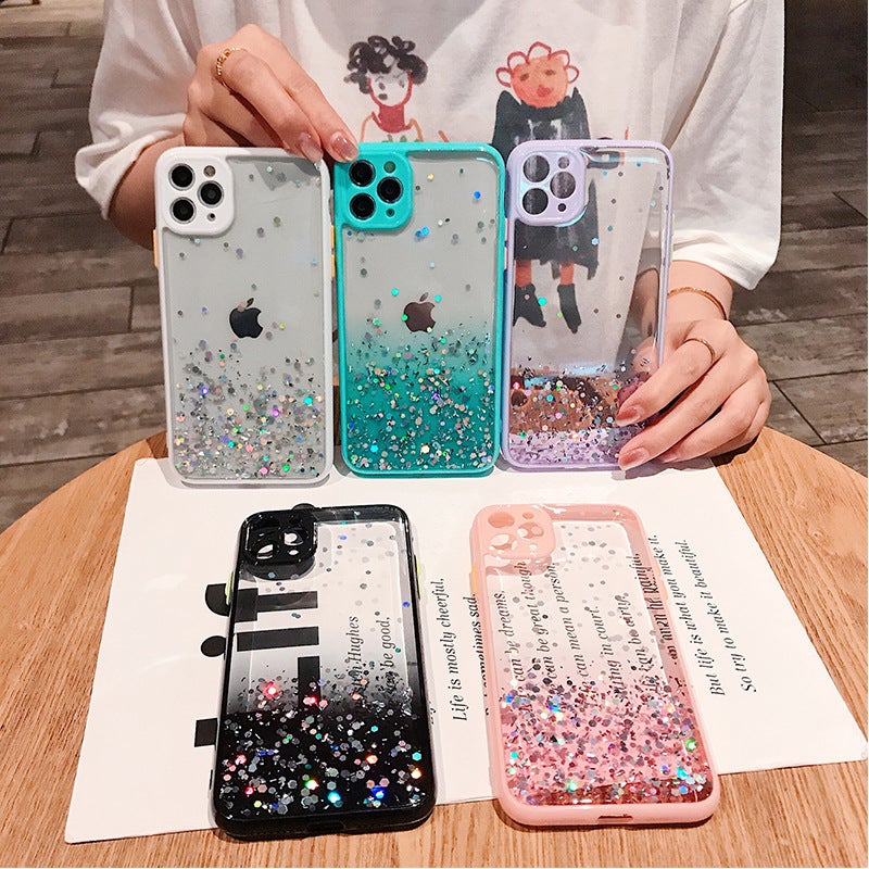 iPhone16 Glitter Dropping Mobile Phone Case with Fine Hole Transparent Color Edge iPhone15 Gradient Drop-resistant Mobile Phone Case - Image 2