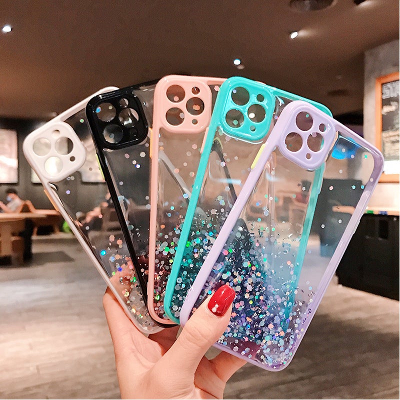 iPhone16 Glitter Dropping Mobile Phone Case with Fine Hole Transparent Color Edge iPhone15 Gradient Drop-resistant Mobile Phone Case - Image 3