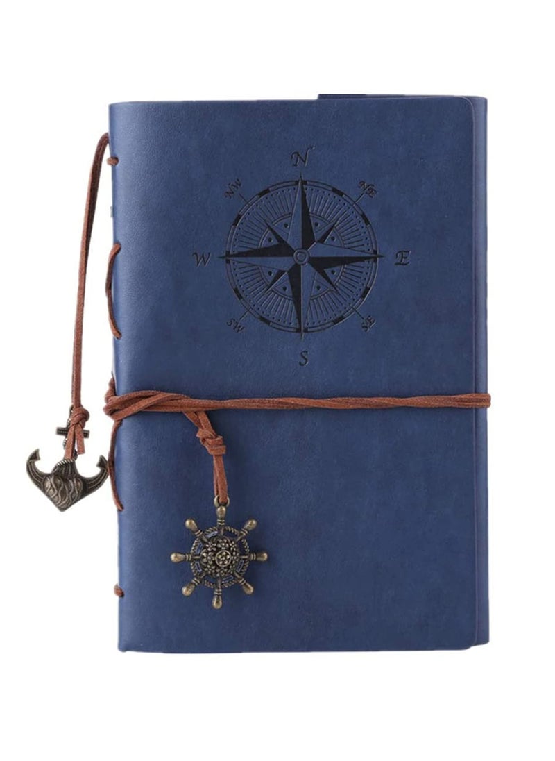 Excefore - Travelers Notebook Diary, Vintage literature PU, Leather Soft Cover, A6 Refillable Pages, Stationery Gift, with Blank Pages and Retro Pendants 80pages (Deep Blue) - Image 1