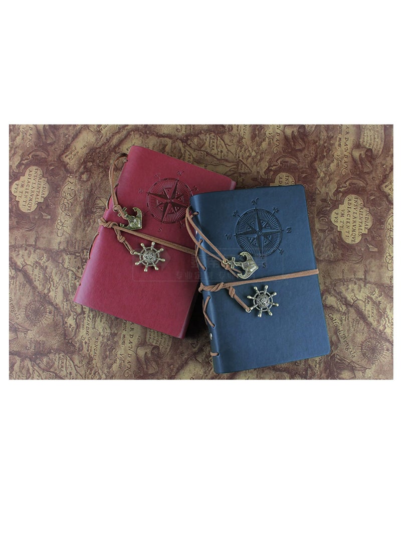 Excefore - Travelers Notebook Diary, Vintage literature PU, Leather Soft Cover, A6 Refillable Pages, Stationery Gift, with Blank Pages and Retro Pendants 80pages (Deep Blue) - Image 1