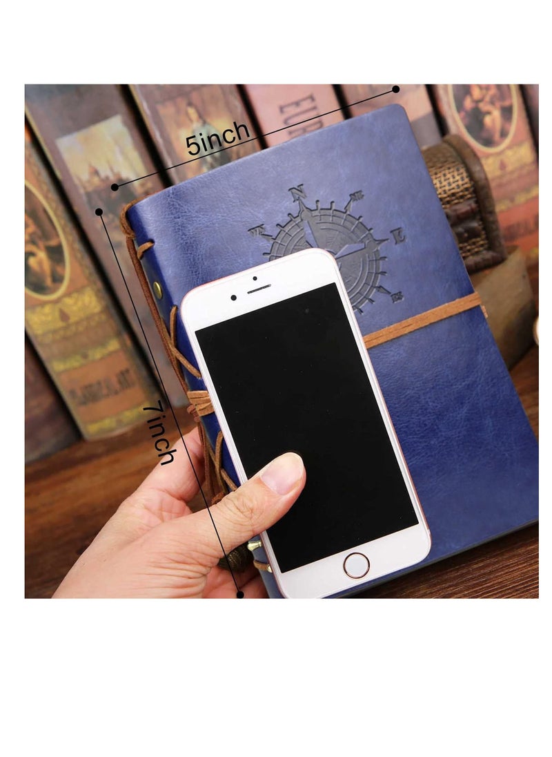 Excefore - Travelers Notebook Diary, Vintage literature PU, Leather Soft Cover, A6 Refillable Pages, Stationery Gift, with Blank Pages and Retro Pendants 80pages (Deep Blue) - Image 1