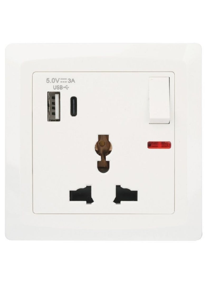 Terminator Wall Plate With Universal Switch Socket + USB-A + USB-C Neon Indicator TWS 1SUI-2UAC