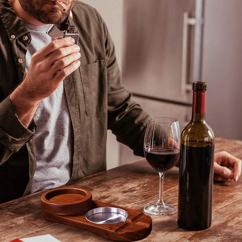 MDCGFOD Wooden Cigar Ashtray Coaster and Whiskey Glass Tray Set - Image 2