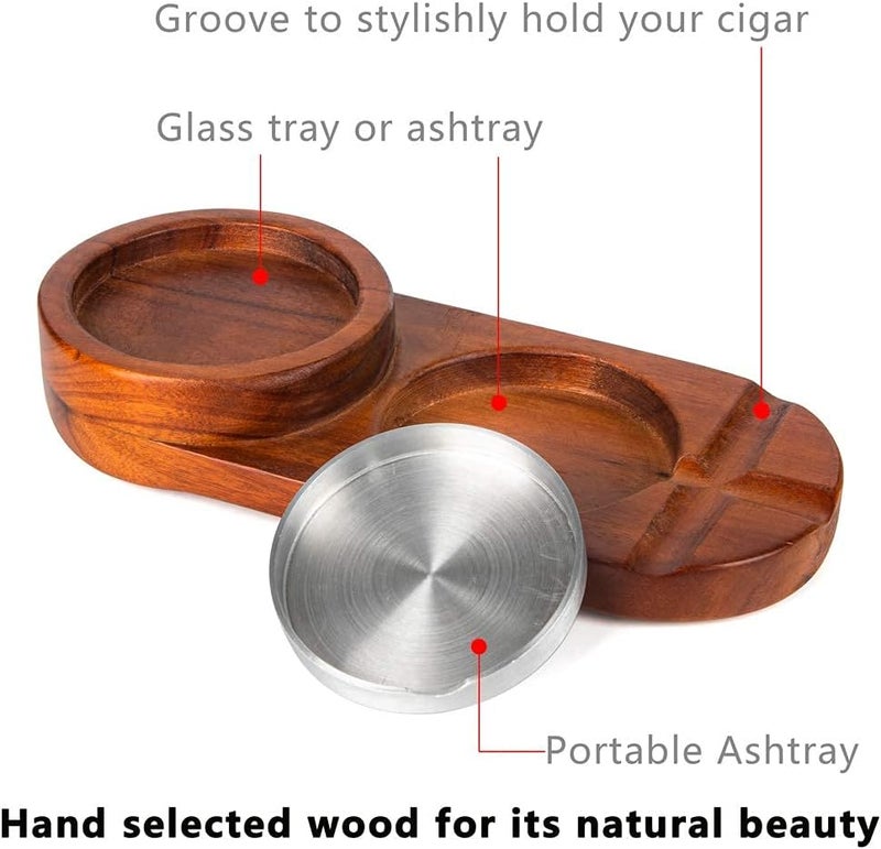 MDCGFOD Wooden Cigar Ashtray Coaster and Whiskey Glass Tray Set - Image 4