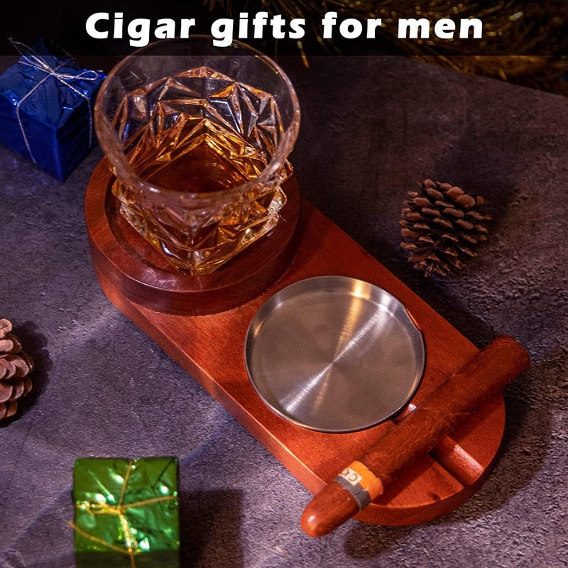 MDCGFOD Wooden Cigar Ashtray Coaster and Whiskey Glass Tray Set - Image 5