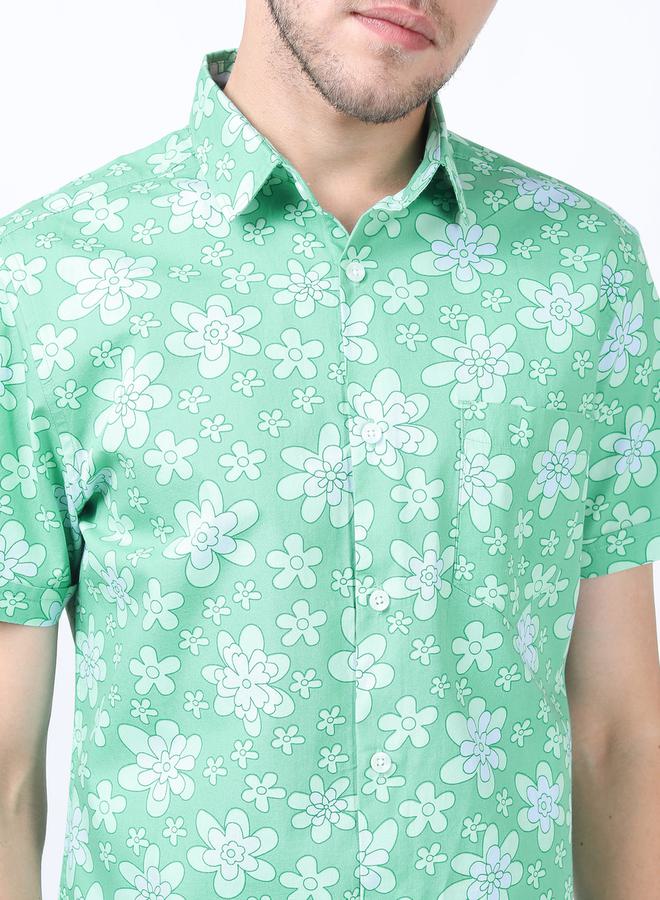 HIGHLANDER All Over Floral Print Slim Fit Shirt with Short Sleeves - Image 1