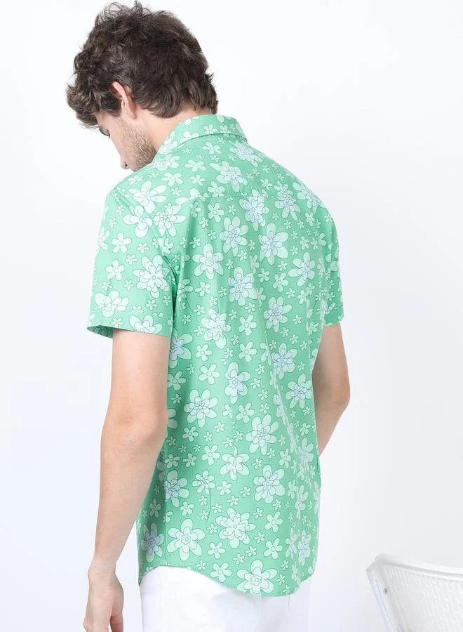 HIGHLANDER All Over Floral Print Slim Fit Shirt with Short Sleeves by Styli