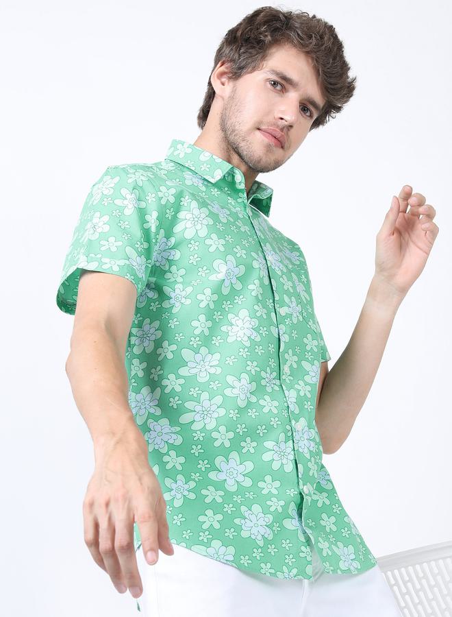 HIGHLANDER All Over Floral Print Slim Fit Shirt with Short Sleeves - Image 2