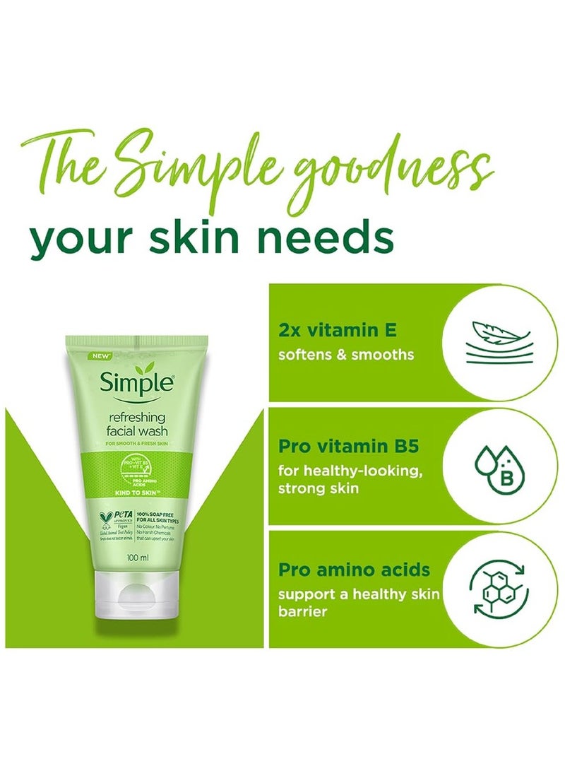 Simple Kind to Skin Refreshing Facial Wash For all Skin Types No Soap No Perfume No Harsh Chemicals and Parabens Tested on Sensitive Skin 100 ml
