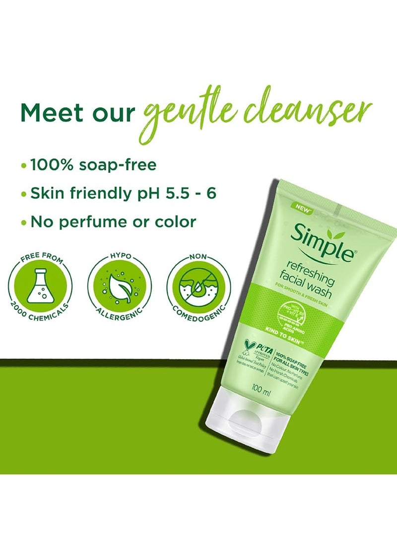 Simple Kind to Skin Refreshing Facial Wash For all Skin Types No Soap No Perfume No Harsh Chemicals and Parabens Tested on Sensitive Skin 100 ml