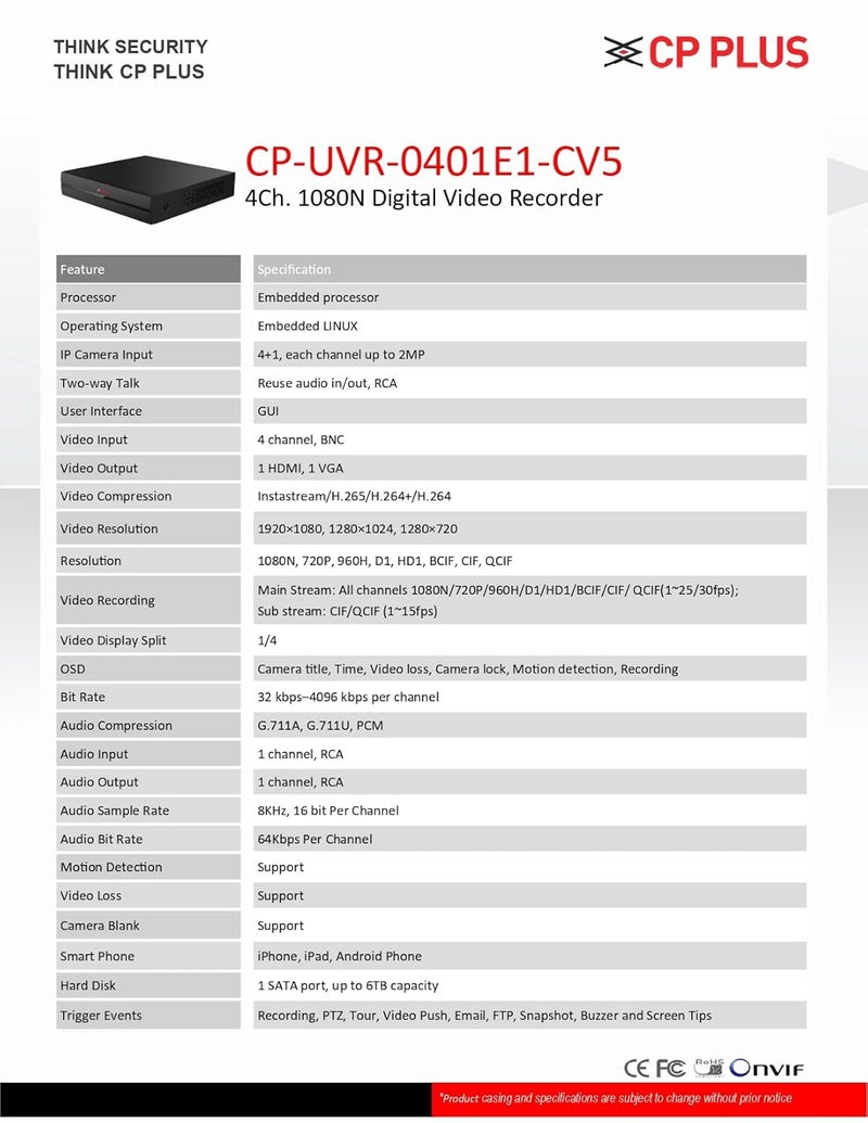 CP PLUS مسجل الفيديو الرقمي 4 قنوات 1080N CP-UVR-0401E1-CV5، متوافق مع كاميرات تصل إلى 2.4 ميجابكسل، أسود - Image 3