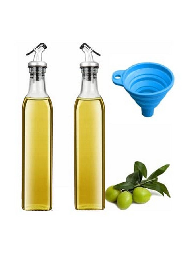 Slyford Glass 2Pc Leak-Proof Oil Dispenser Bottle With Silicon Funnel, Oil & Vinegar Cruet Dispenser Bottle, 500 ml Transparent - Image 1