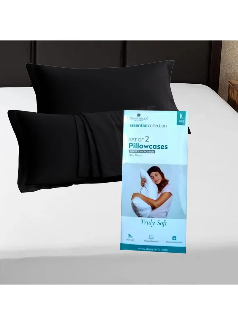 Donetella black Standard Pillowcase Set of 2, Size 50x75 cm, Ultra Soft Brushed Microfiber, Envelope Closure, Durable, Wrinkle & Fade Resistant Pillow Covers  | Best Price UAE