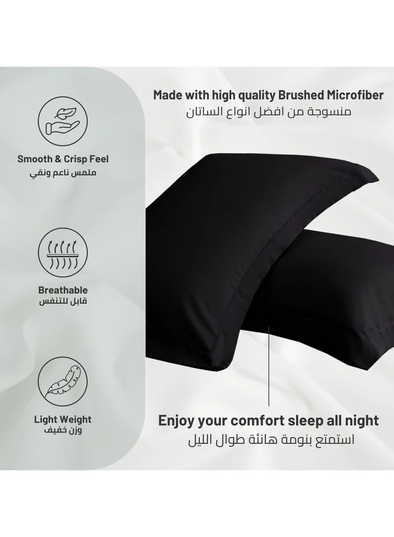 Donetella black Standard Pillowcase Set of 2, Size 50x75 cm, Ultra Soft Brushed Microfiber, Envelope Closure, Durable, Wrinkle & Fade Resistant Pillow Covers  | Best Price UAE
