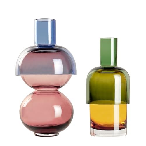 Cloudnola Reversible Glass Flower Vase and Bud Vase Set of 2, Pink & Blue and Green & Yellow, Ideal Gift Set, for Home, Wedding, and Event Décor (Cherry) - Image 2