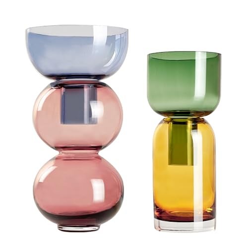 Cloudnola Reversible Glass Flower Vase and Bud Vase Set of 2, Pink & Blue and Green & Yellow, Ideal Gift Set, for Home, Wedding, and Event Décor (Cherry) - Image 1