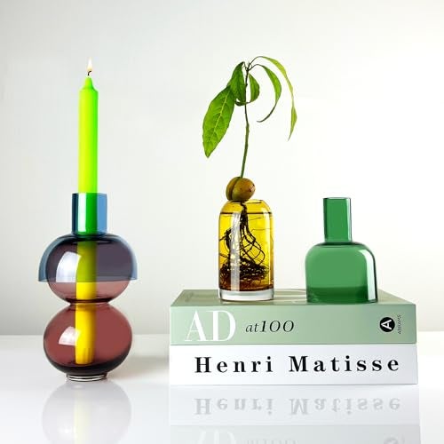 Cloudnola Reversible Glass Flower Vase and Bud Vase Set of 2, Pink & Blue and Green & Yellow, Ideal Gift Set, for Home, Wedding, and Event Décor (Cherry) - Image 3