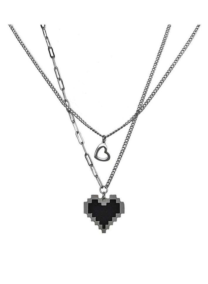 Goolsky Dark Aesthetic Mosaic Heart Layered Necklace – Double Chain Hip-Hop Pendant for Cool Girls | INS Street Style  - Image 1