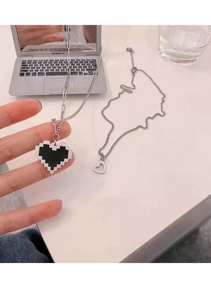 Goolsky Dark Aesthetic Mosaic Heart Layered Necklace – Double Chain Hip-Hop Pendant for Cool Girls | INS Street Style  - Image 3