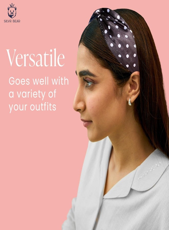 Silvr Bear Luxury Satin Hairband|Pack Of 2|Aesthetic Turban Hairband Korean Style Twisted Cross Knot Head Band For Women|Fabric Elastic Hair Band For Women(Polka Dots Dark For Women&Teens)Multi Color - Image 4