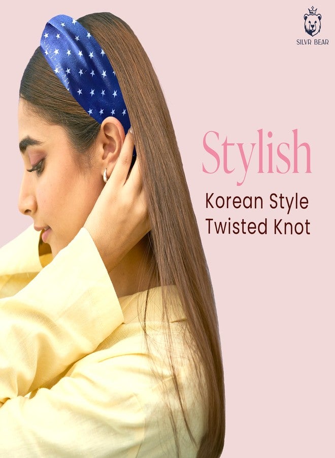 Silvr Bear Luxury Satin Hairband|Pack Of 2|Aesthetic Turban Hairband Korean Style Twisted Cross Knot Head Band For Women|Fabric Elastic Hair Band For Women(Polka Dots Dark For Women&Teens)Multi Color - Image 5