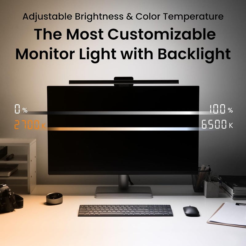 BenQ ScreenBar Halo 2 LED Monitor Light - Wireless Controller, Adjustable Brightness & Color Temperature, Eye-Care Light Bar, No Screen Glare, Space Saving, USB Powered black - Image 5