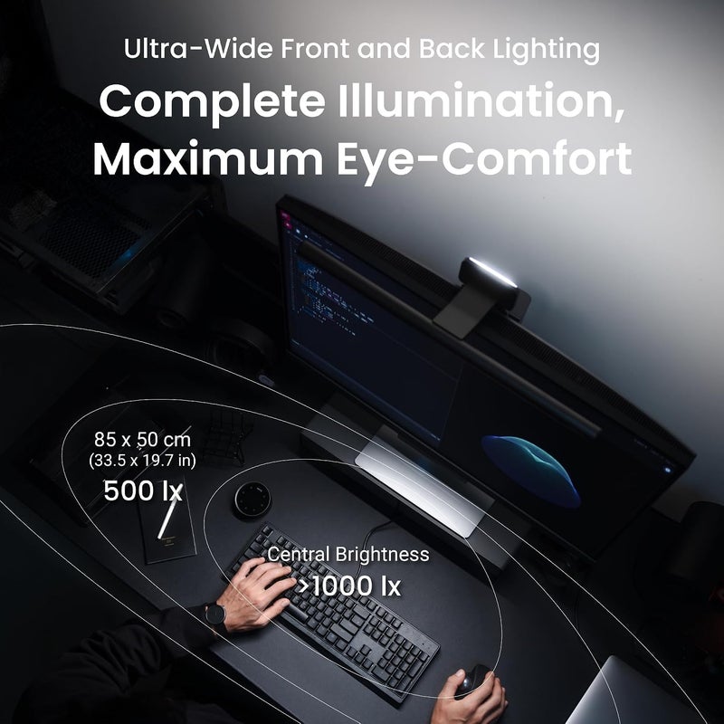 BenQ ScreenBar Halo 2 LED Monitor Light - Wireless Controller, Adjustable Brightness & Color Temperature, Eye-Care Light Bar, No Screen Glare, Space Saving, USB Powered black - Image 3