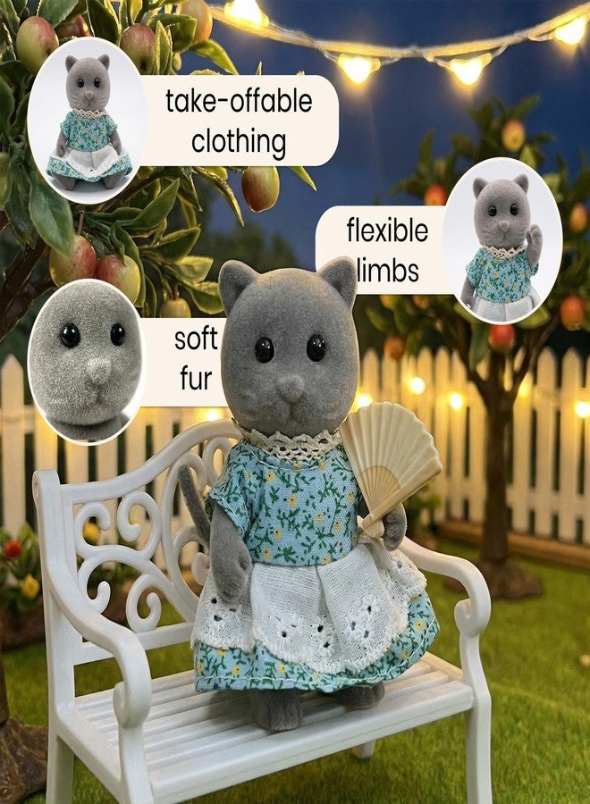 OLEOCA Family Gray Cat Figures - Set of 2 Collectible Flocked Mini Dolls with Removable Clothes, Dollhouse Pretend Play Set for Kids Ages 3+ - Image 5